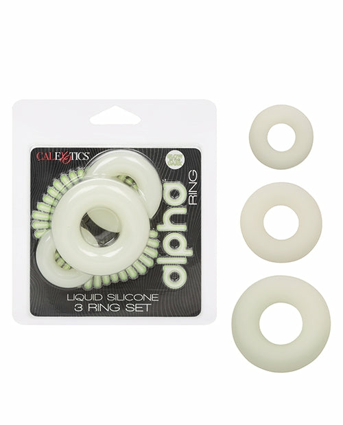 Alpha Liquid Silicone Glow In The Dark Cock Ring Set Of 3 Dongs & Dildos