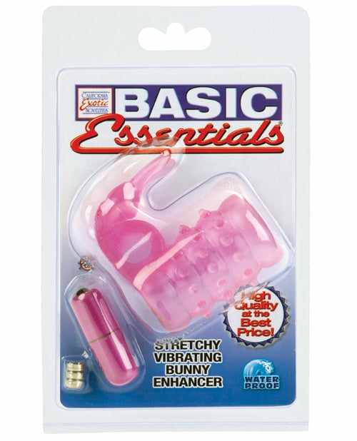 Basic Essentials Stretchy Vibrating Bunny Enhancer – Pink For Men