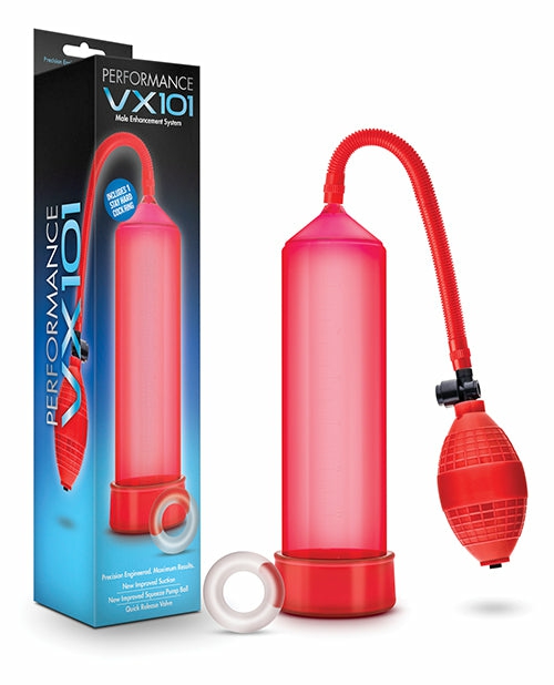 Blush Performance Vx101 Male Enhancement Pump With Stay Hard C Ring – Red For Men