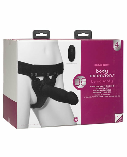 Body Extensions Be Naughty Vibrating 4 Piece Strap-On Set Dildo Harness