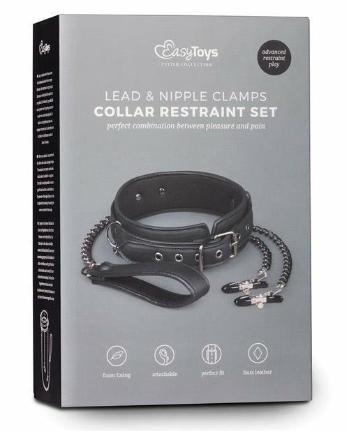 Easy Toys Faux Leather Collar With Nipple Chains Bondage - Bdsm