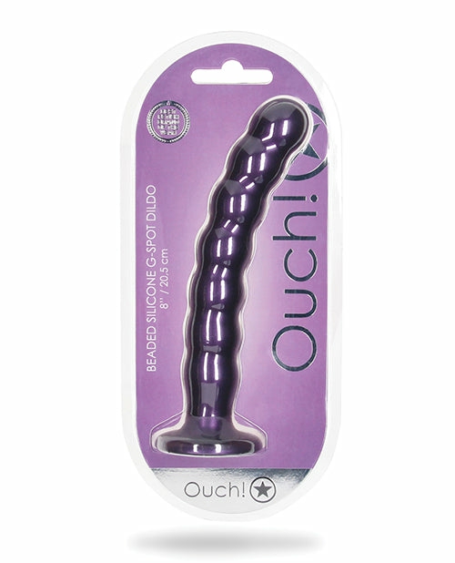 Experience The Bliss Of Shots Ouch 8″ Metallic Purple Beaded G-Spot Dildo Dongs & Dildos