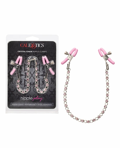 Glamourous Pink Crystal Chain Nipple Clamps Bondage - Bdsm