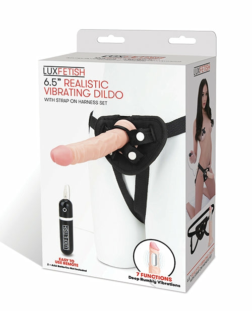 Lux Fetish 6.5″ Realistic Vibrating Dildo Set With Adjustable Harness Dildo Harness