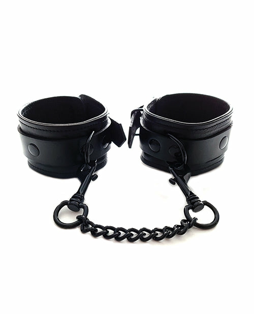 Rouge Black Leather Wrist Cuffs With Detachable Chain Bondage - Bdsm