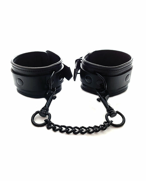 Rouge Leather Ankle Cuffs – Black With Black Bondage - Bdsm