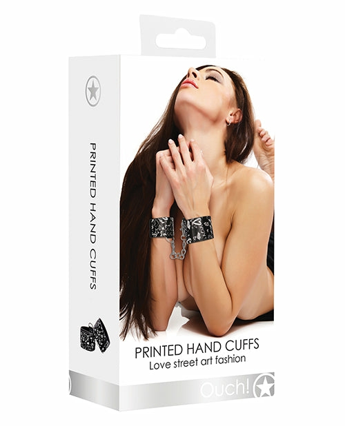 Shots Ouch Love Street Art Fashion Printed Hand Cuffs In Black Bondage - Bdsm