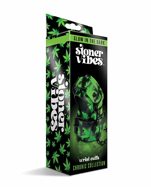 Stoner Vibes Glow-In-The-Dark Cannabis Wrist Cuffs Bondage - Bdsm