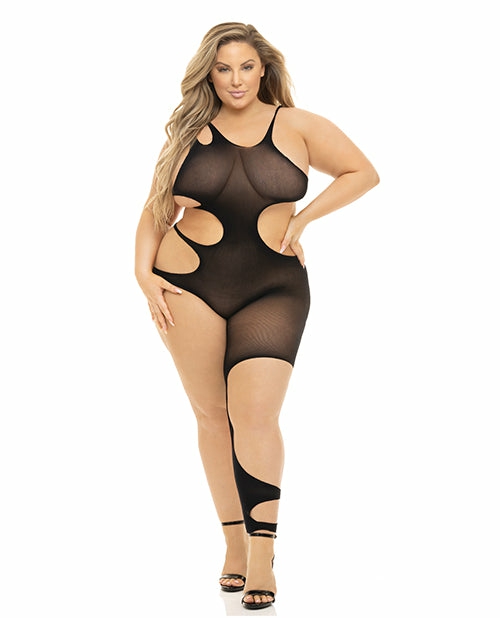 Pink Lipstick Show You How Cut-Out Bodystocking In Black Lingerie