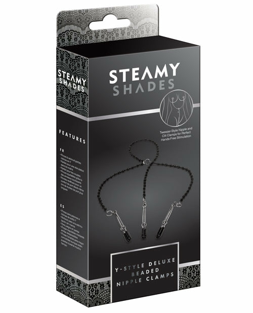 Steamy Shades Deluxe Beaded Nipple Clamps – Black/Silver Bondage - Bdsm